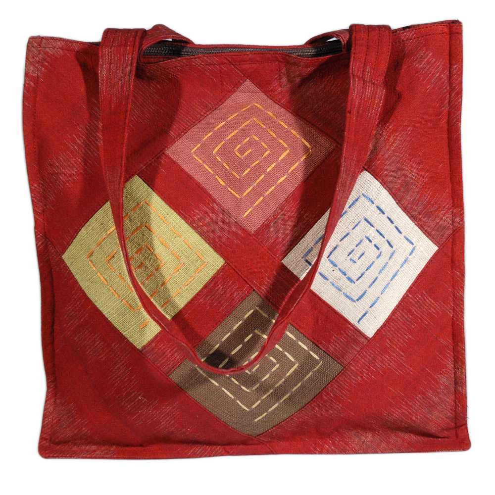 borsa-thailandese-cotone-quadrata-rombi-rossa