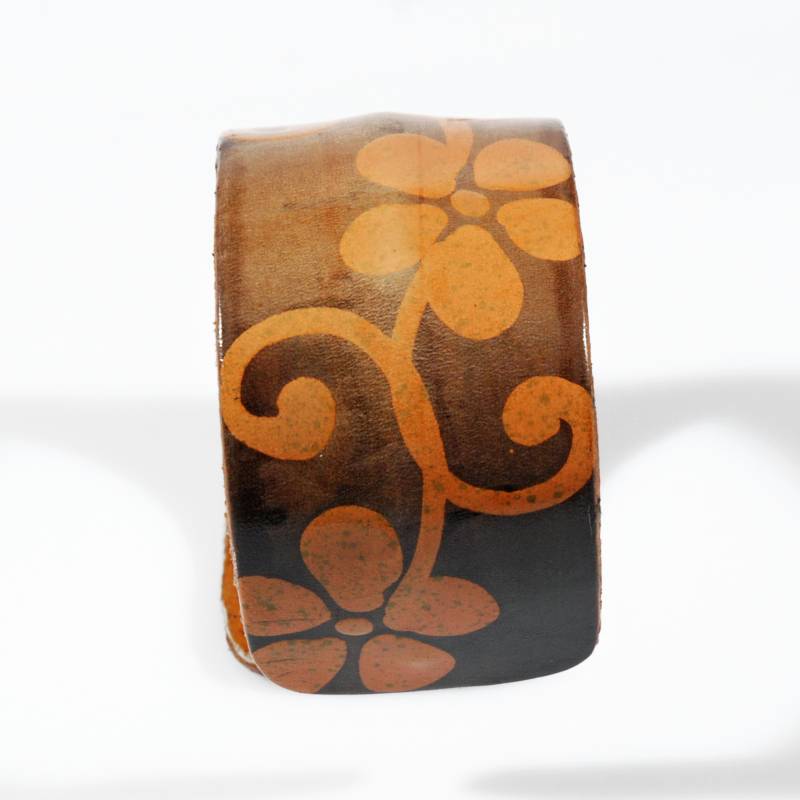 bracciale-cuoio-dipinto-a-mano-fiori-arancio