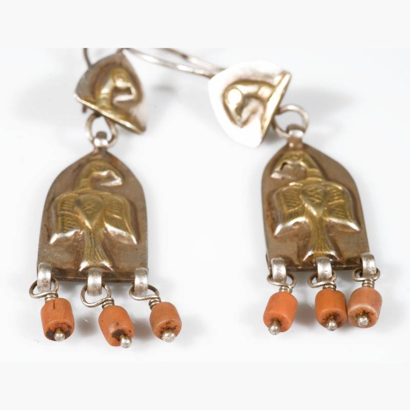 orecchini-turkcomanni-in-argento-oro-a-caldo-e-corallo
