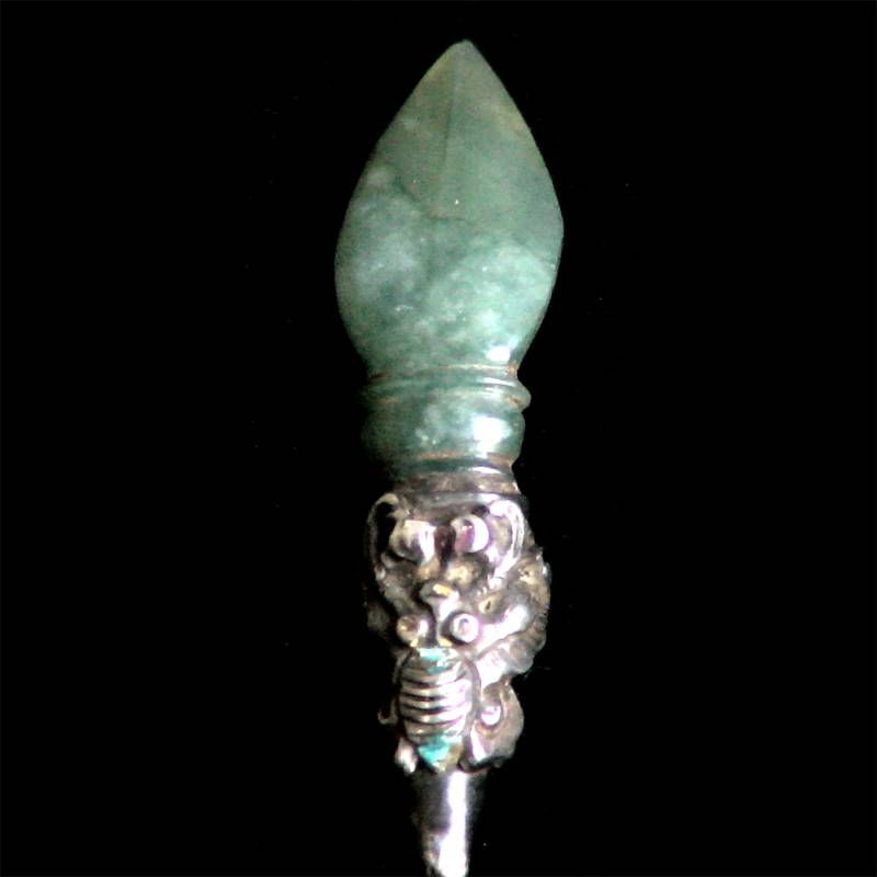 Fermacapelli miao in argento smaltato e giada