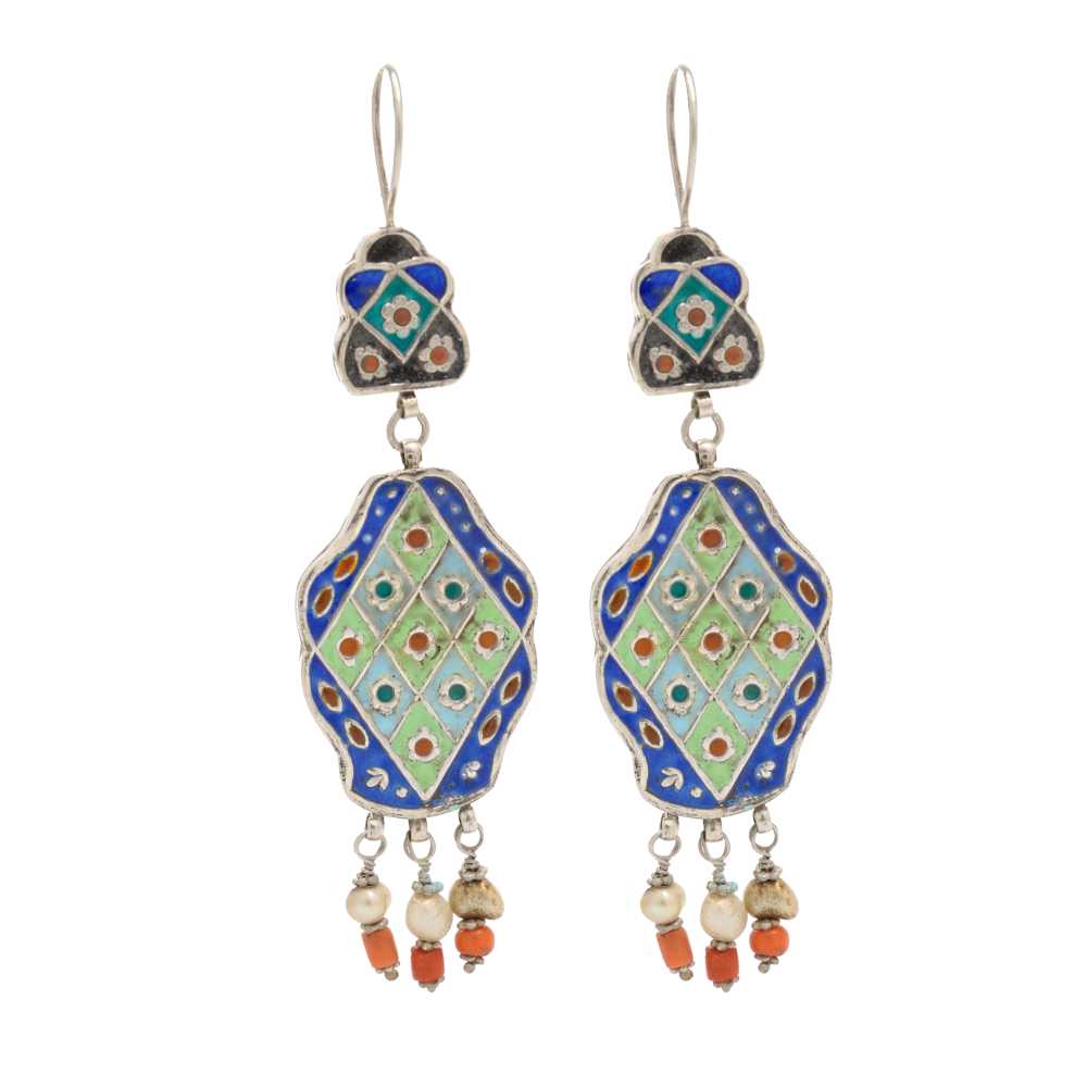 Orecchini pakistani in argento e smalti