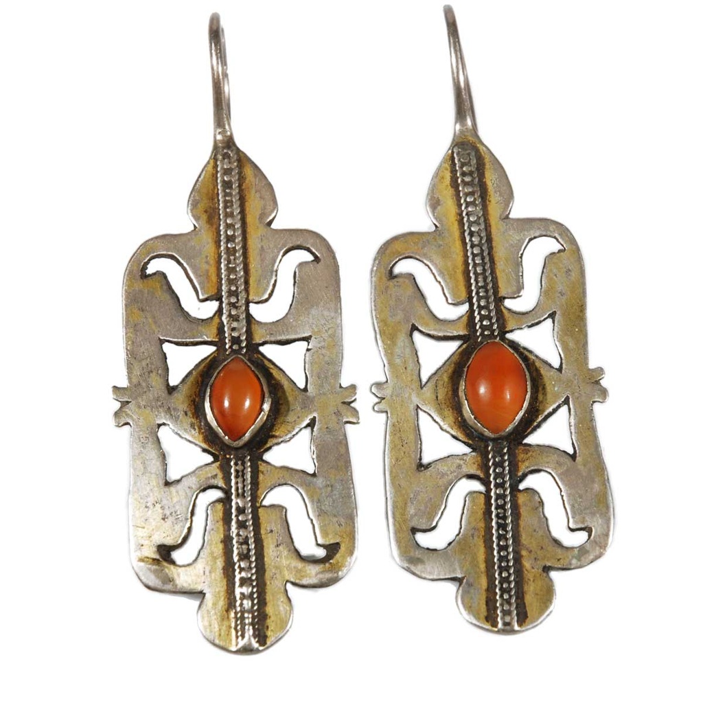 Orecchini turkcomanni in argento, oro a caldo e corniole