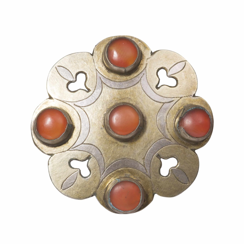 Pendente turkomanno in argento, corniole e oro