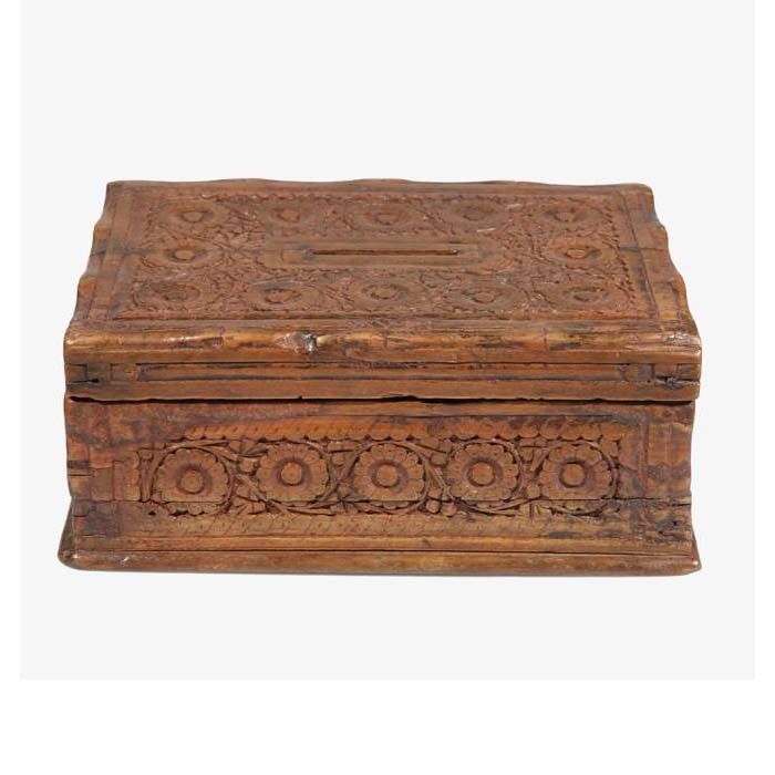 Cofanetto portamonete afghano in legno intarsiato