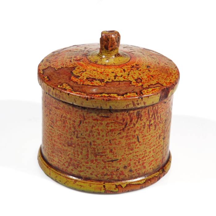 Scatola afghana in legno dipinto verde e rossa