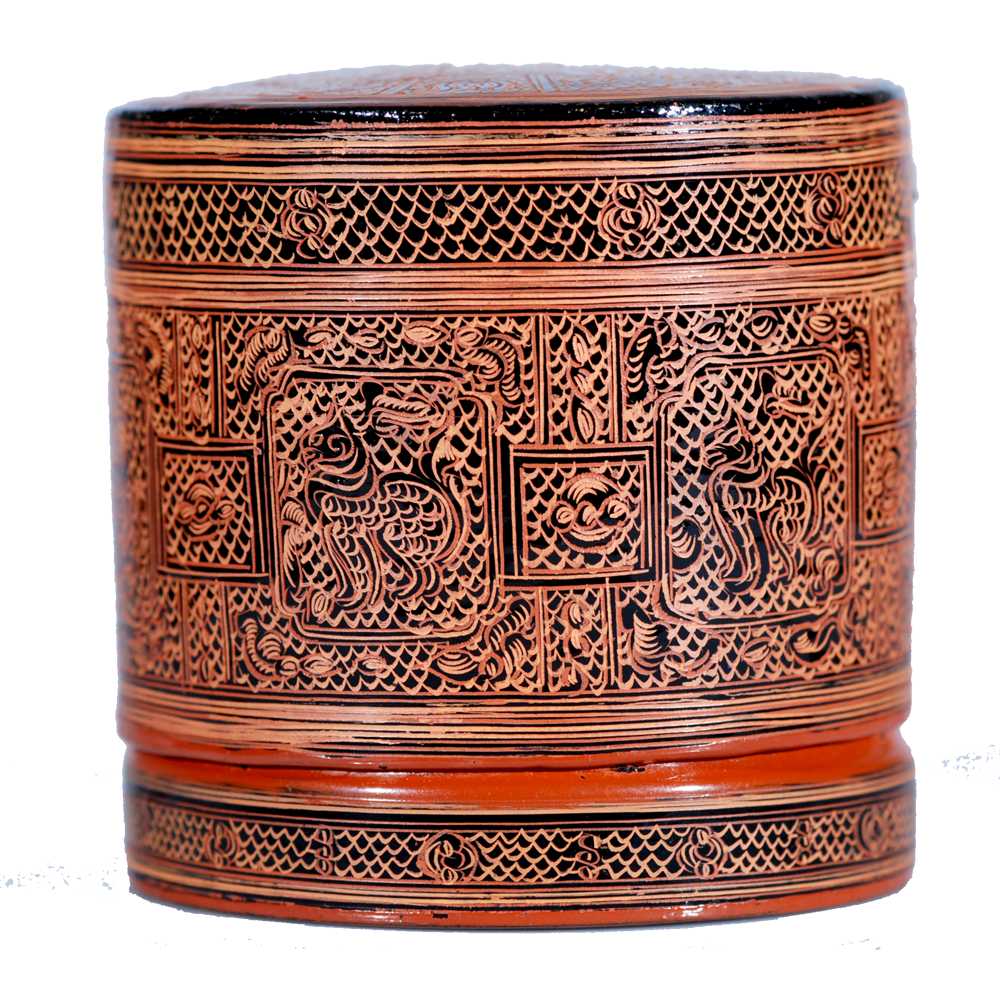 Scatola in lacca birmana con animali stilizzati