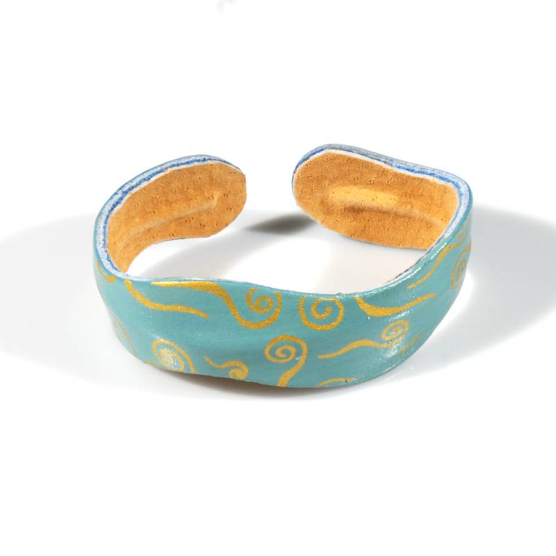 [EL_000344] Bracciale in cuoio dipinto a mano azzurro