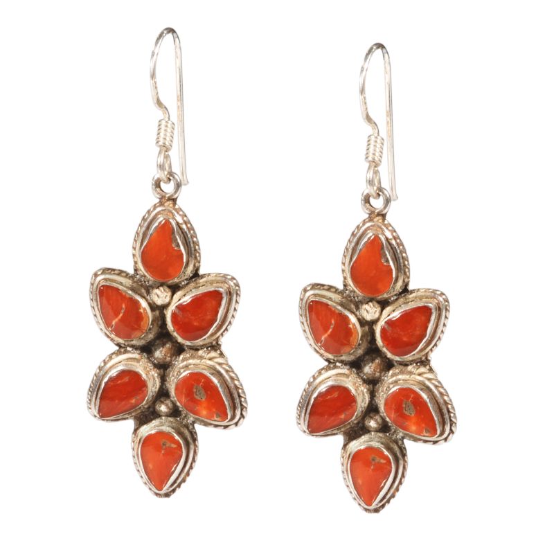 [EL_OR_PD_13] Orecchini fiore argento e corallo